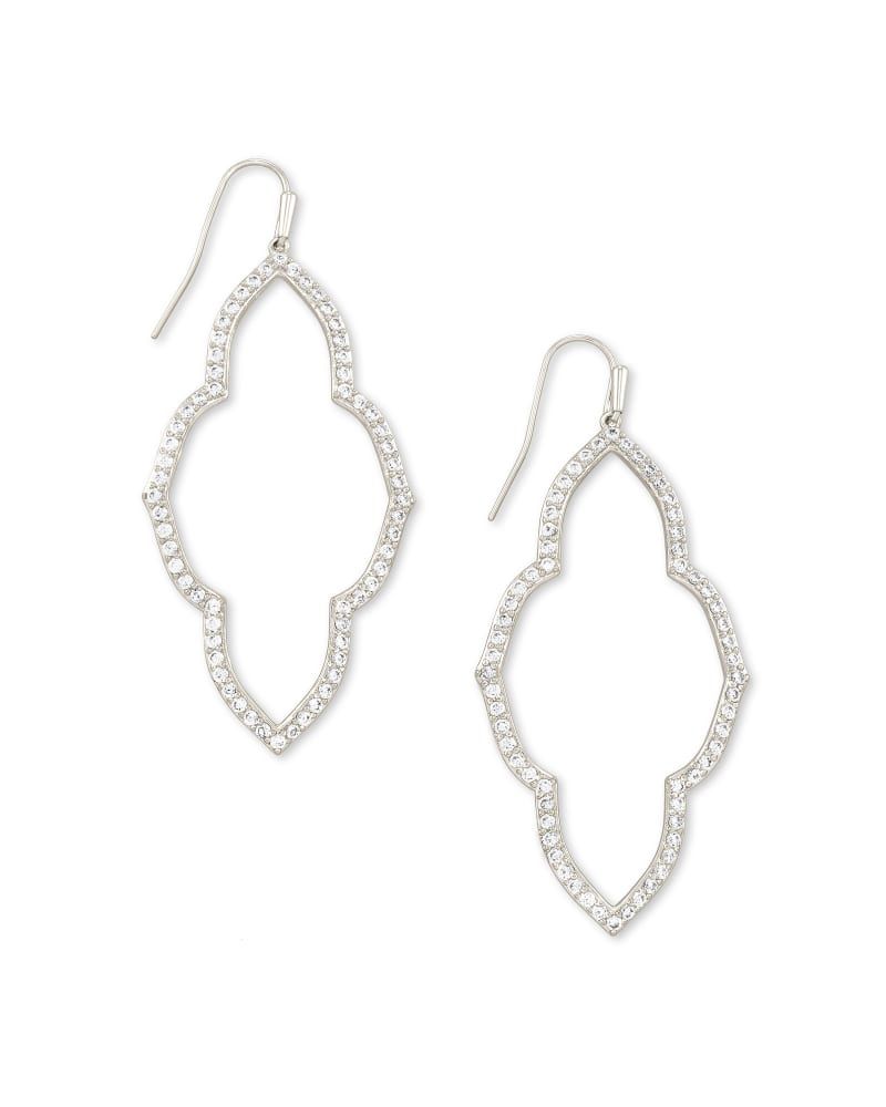 Abbie Silver Open Frame Earrings in White Crystal | Kendra Scott
