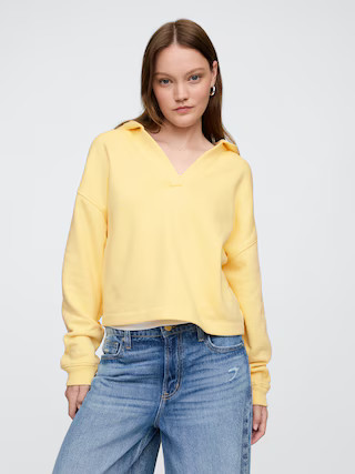 Relaxed Fleece V-Neck Hoodie | Gap Factory