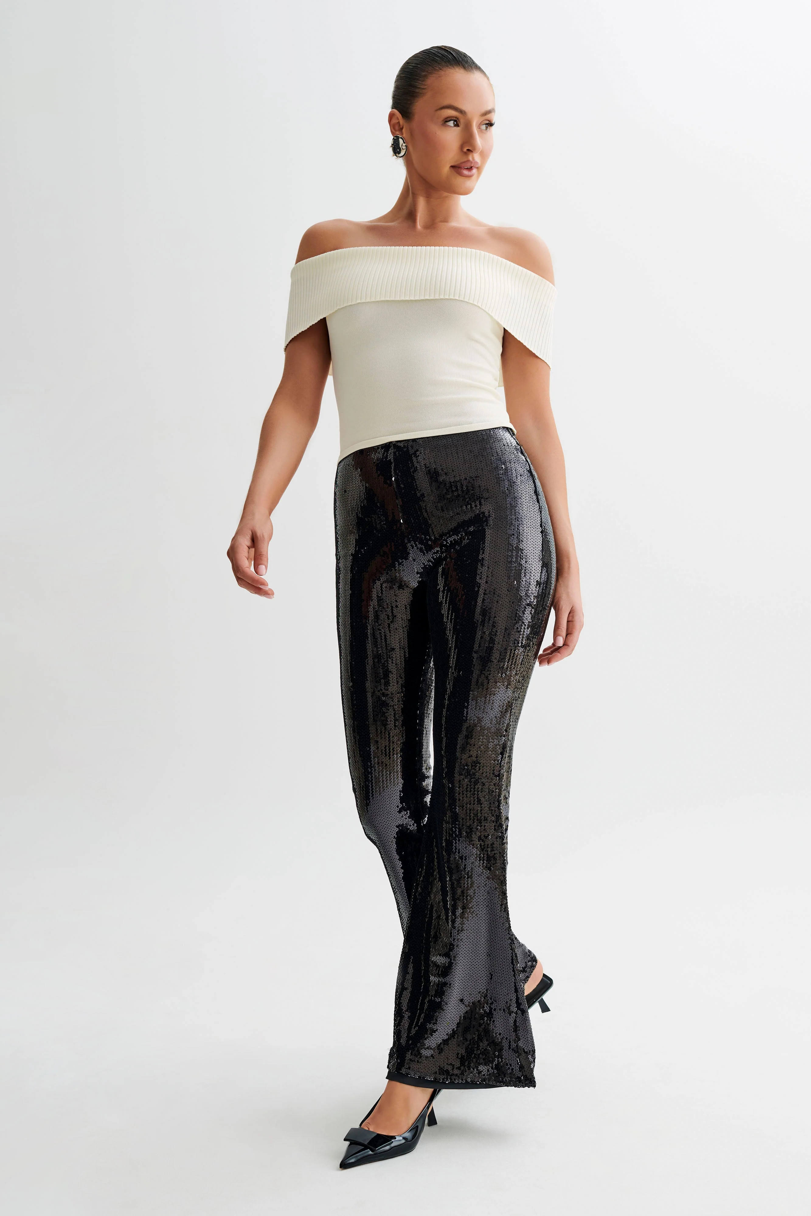Wilma Wide Leg Sequin Pants - Black | MESHKI US