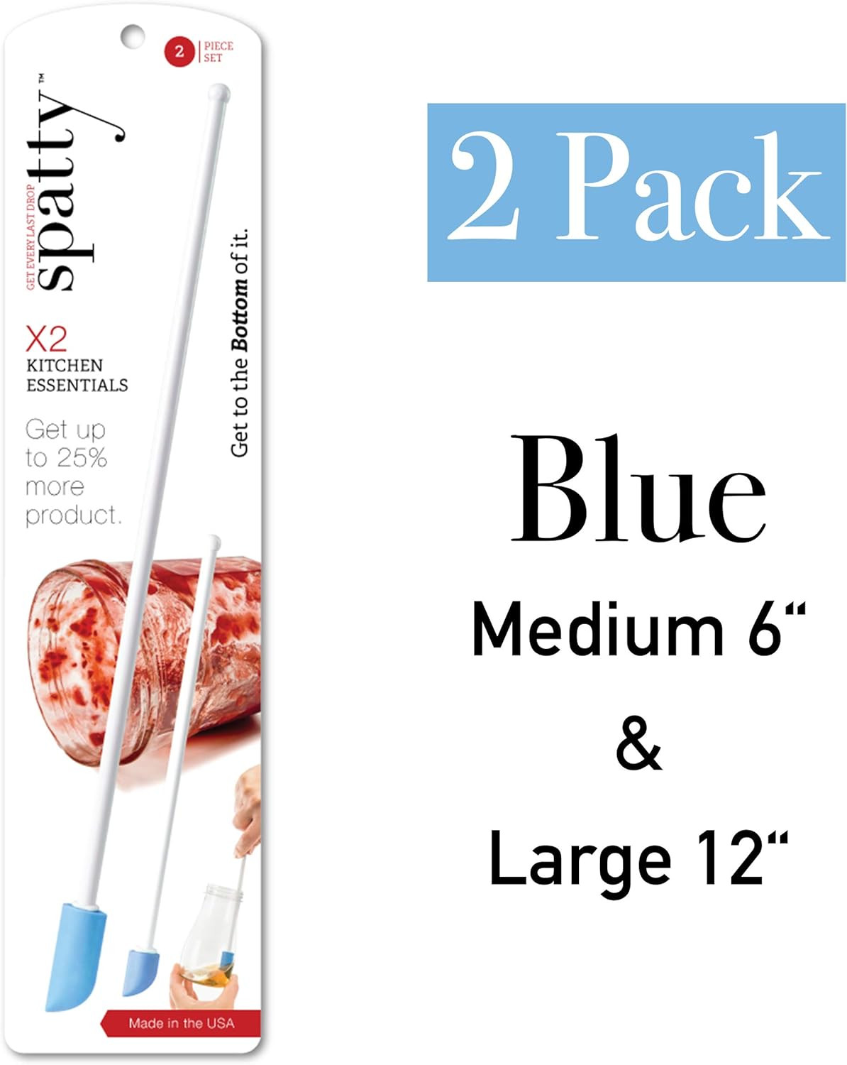 The Spatty & Spatty Daddy Last Drop Spatula, Two Piece Set (6" and 12") - Blue, Reusable, Flexibl... | Amazon (US)