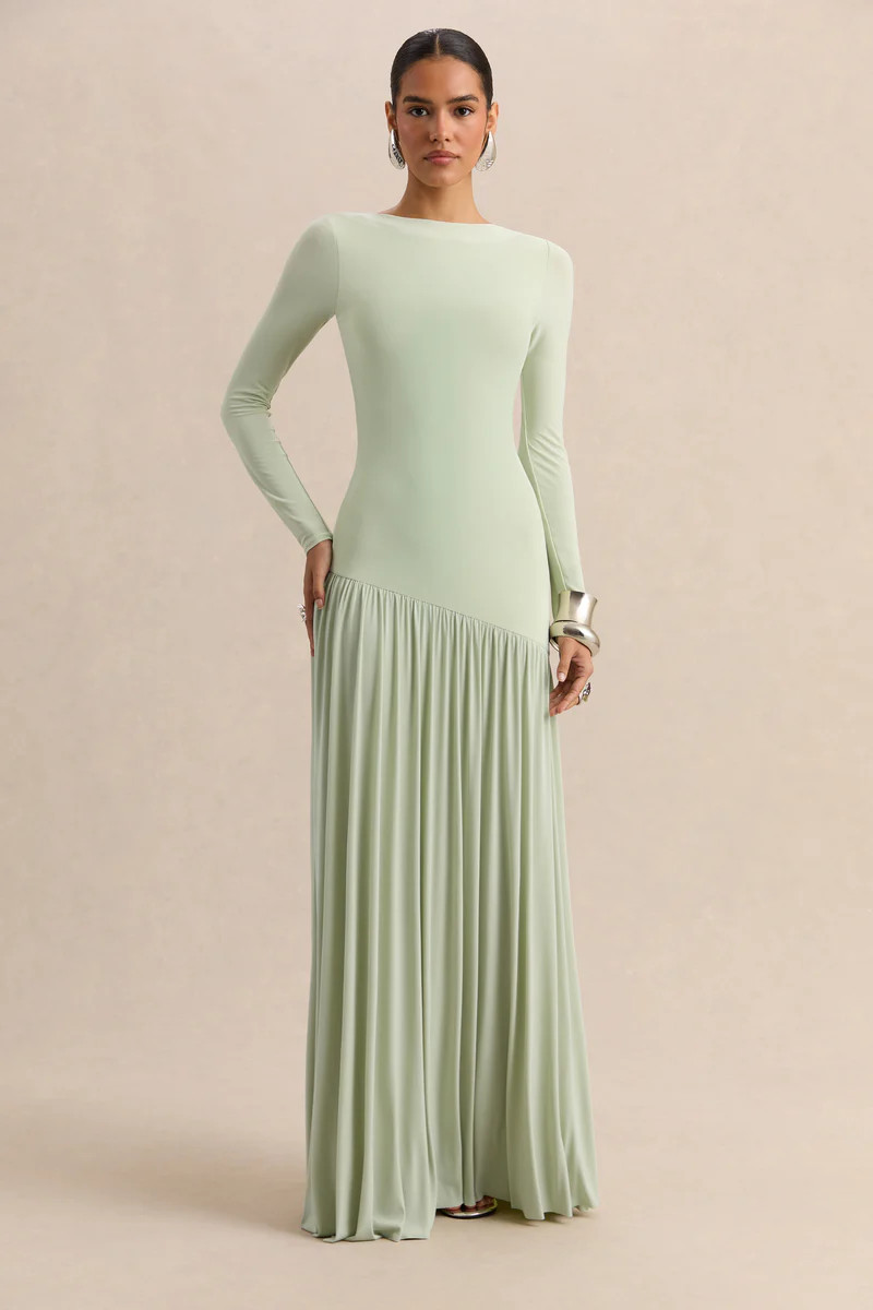 Jasira  Mint Crew-Neck Maxi Dress With Asymmetric Drop-Waist | Club L London