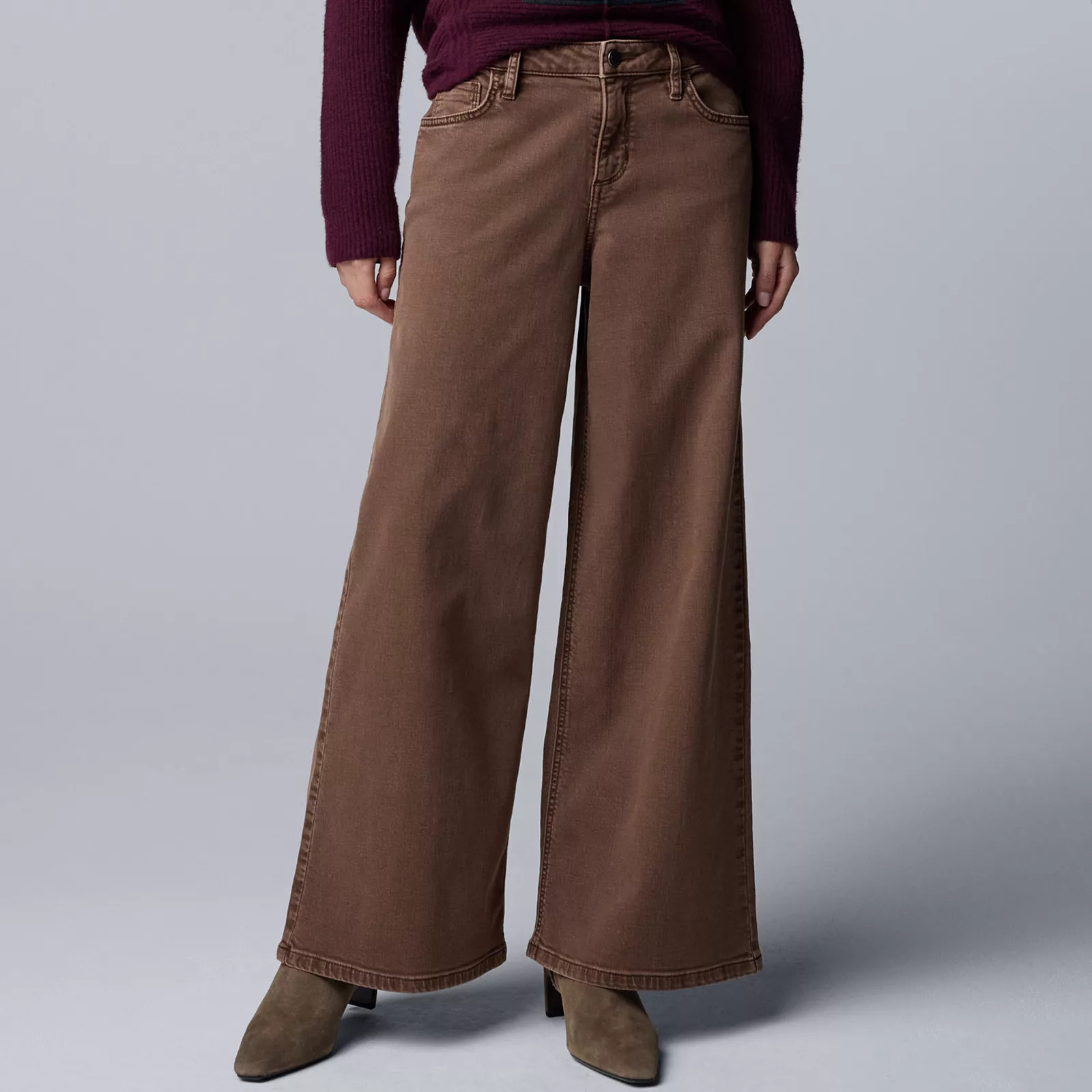 Women's Simply Vera Vera Wang Mid Rise Wide Leg Pants, Size: 14 Short, Kendrick Dark Blue | Kohl's