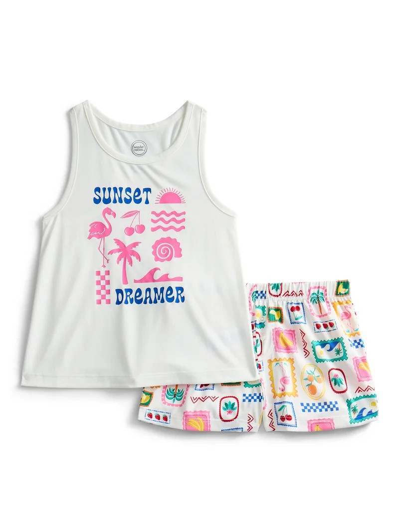 Wonder Nation Girls Tank Top and Shorts, 2-Piece Pajama Set, Sizes 4-18 | Walmart (US)