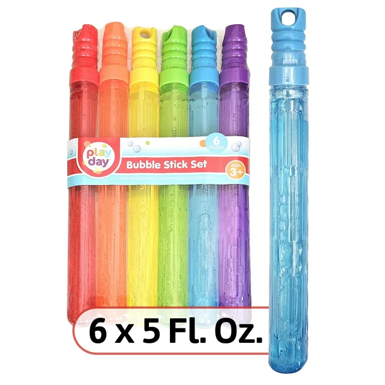 Play Day Bubble Maker Stick Toy with 30 Ounce Bubble Solution, 6 Pack, Multi Color, Child Ages 3+ | Walmart (US)