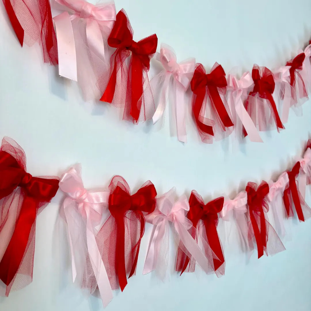 Pink and Red Bow Garland, Valentines, Bridal Showers, Weddings, Ladybug Birthday Decoration, Bow ... | Etsy (US)