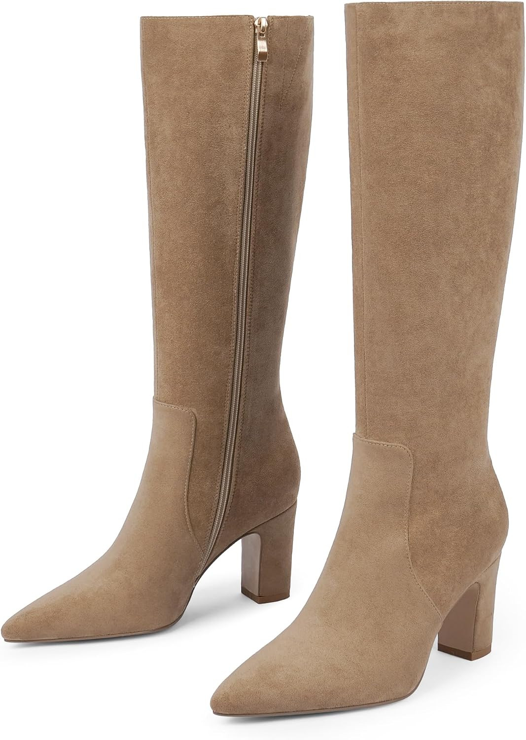 Knee High Boots Pointed Toe Chunky Heel Tall Boots for Women | Amazon (US)