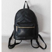 Qupid Black Leather Backpack/Cute Compact Backpack/Quilted Top Backpack | Etsy (US)