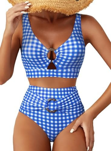 Herseas Women's High Waisted Bikini Sets - Floral Print 2 Piece Swimsuits Tummy Control Modest O ... | Amazon (US)
