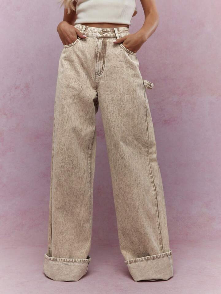 MISSGUIDED Washed Folded Hem Straight Leg Jeans | SHEIN