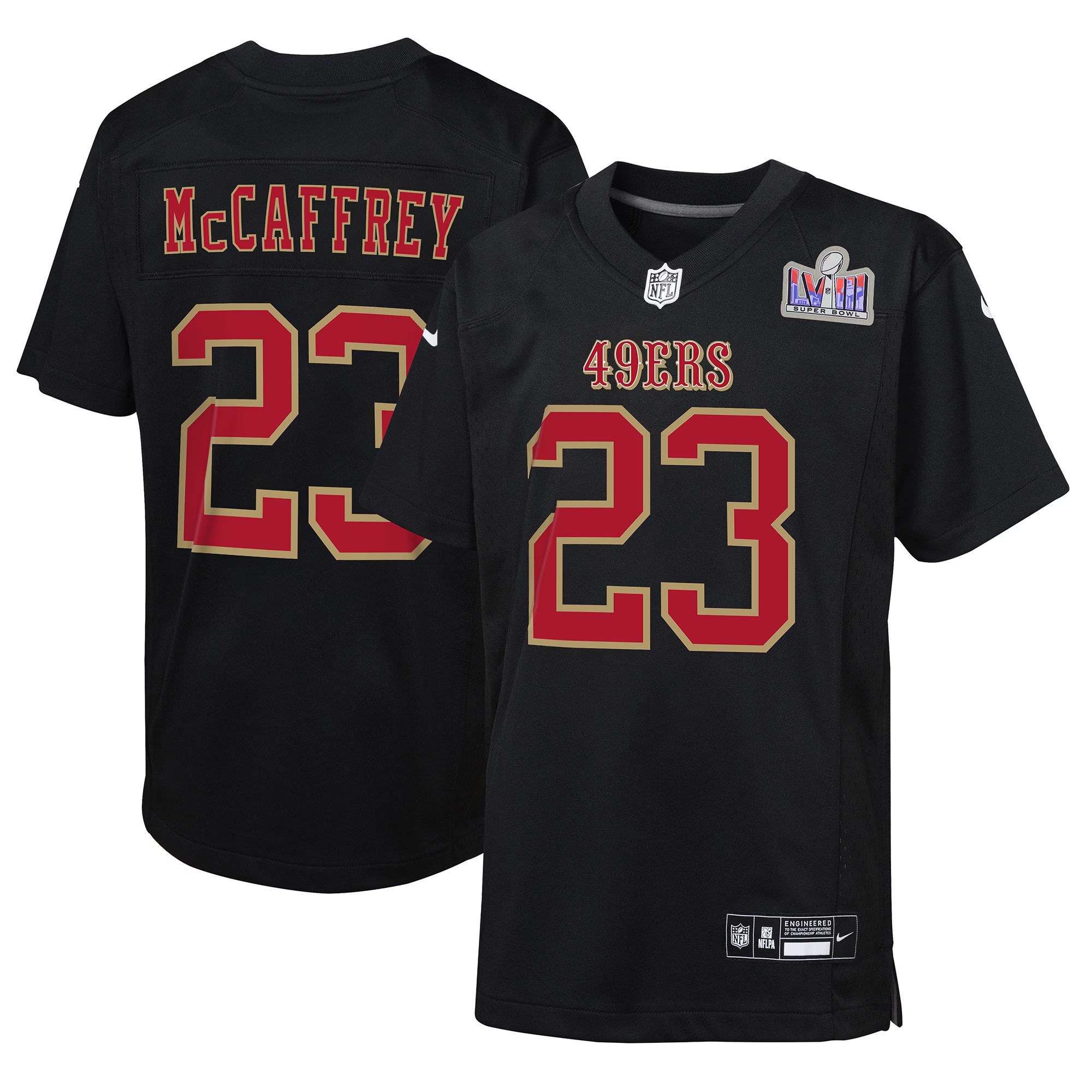 Youth San Francisco 49ers Christian McCaffrey Nike Black Super Bowl LVIII Patch Carbon Fashion Ga... | NFL Shop