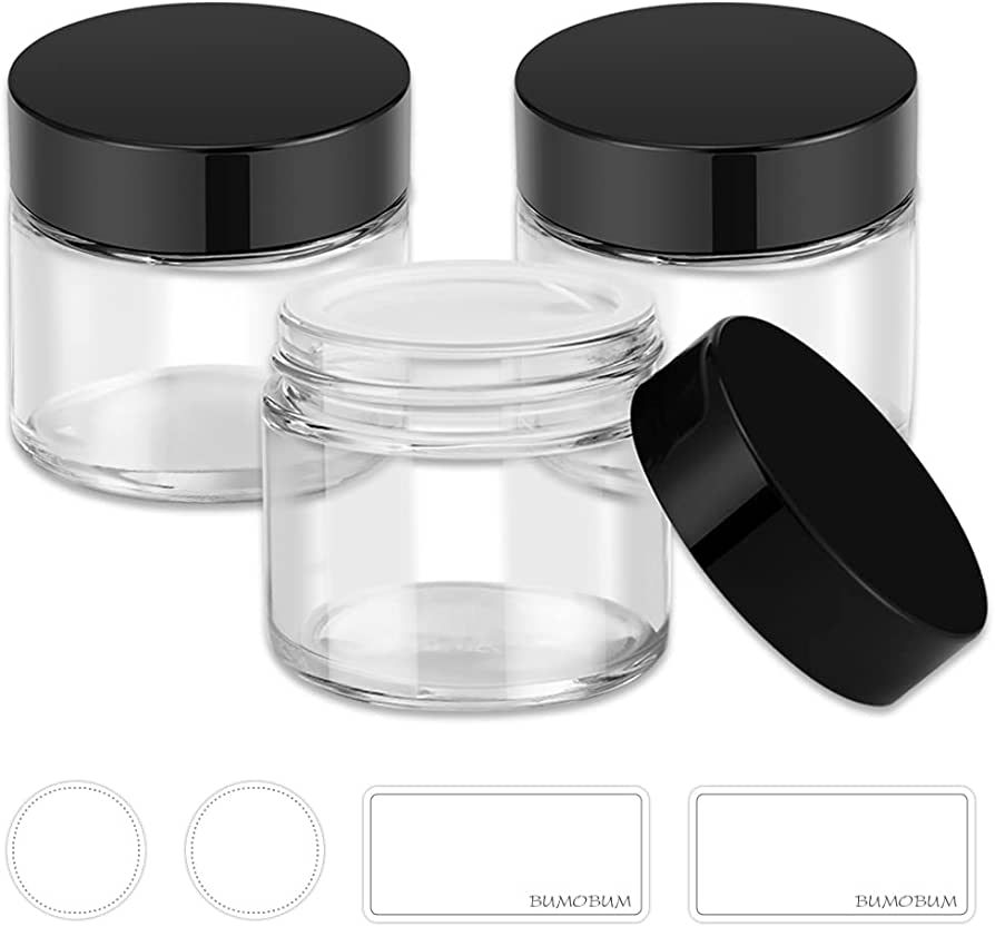 Bumobum 2 oz Glass Jars with Lids, 3 pack Clear Small Jar with Black Lids, Blank Labels & Inner L... | Amazon (US)