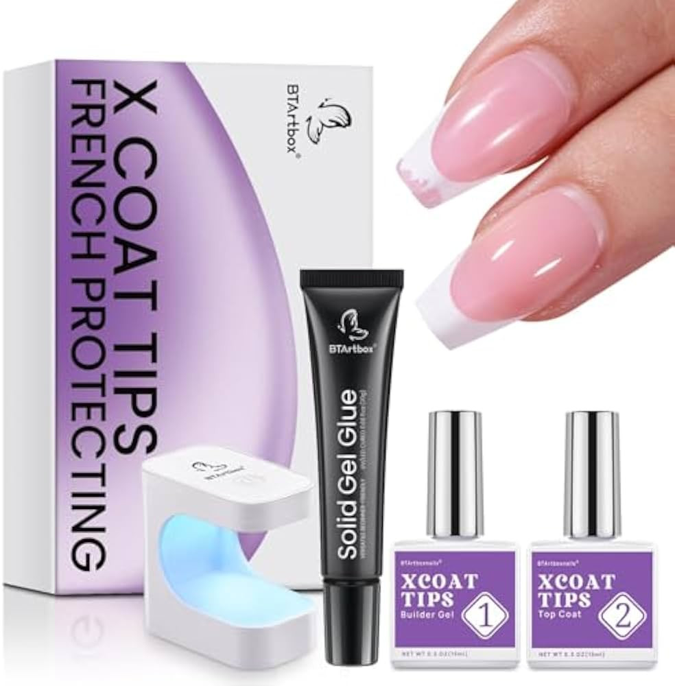 BTArtbox XCOATTIPS Builder Gel and Top Coat Set - 20g Solid Gel Glue with Portable Nail Lamp, No ... | Amazon (US)
