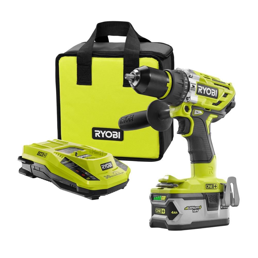 RYOBI 18-Volt ONE+ Lithium-Ion Cordless Brushless 1/2 in. Hammer Drill/Driver Kit with 4.0Ah LITHIUM | The Home Depot