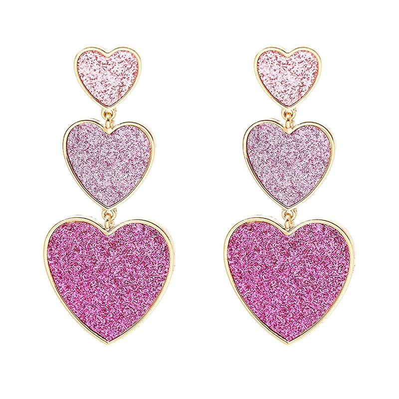RLHRNDE Pink Heart Earrings for Women Teen Girls Fashion Long Vintage Gold Plated Glitter Three L... | Amazon (US)