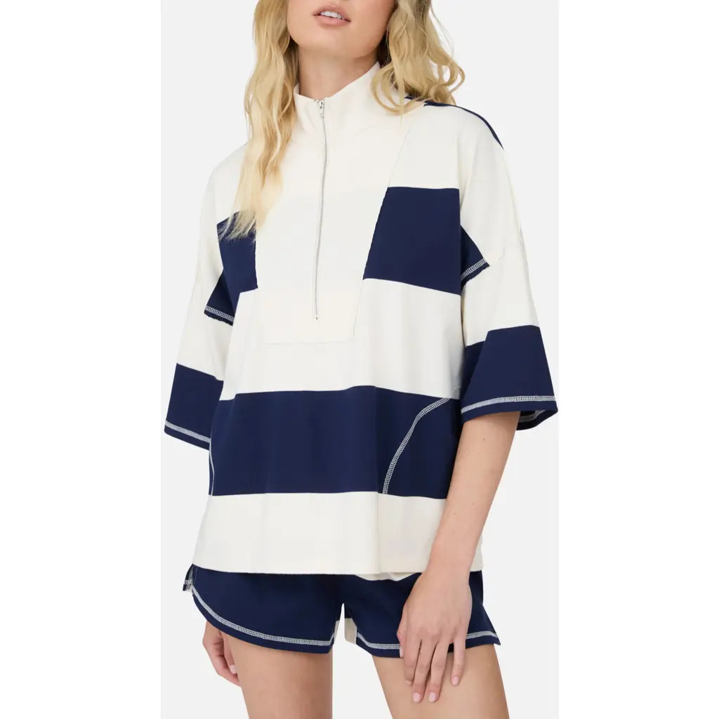J.O.A. Stripe Half Zip Top & Shorts Set in Navy at Nordstrom, Size Small | Nordstrom