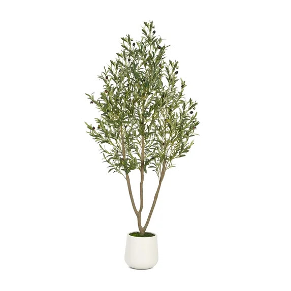 Romswi Artificial Olive Tree 6 FT, with White Pot, Olive Faux Trees Realistic Leaves Silk Tree fo... | Walmart (US)