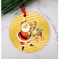 Retro Christmas Ornament/Vintage Santa Wood & Rudolph Exchange 80S 90S | Etsy (US)