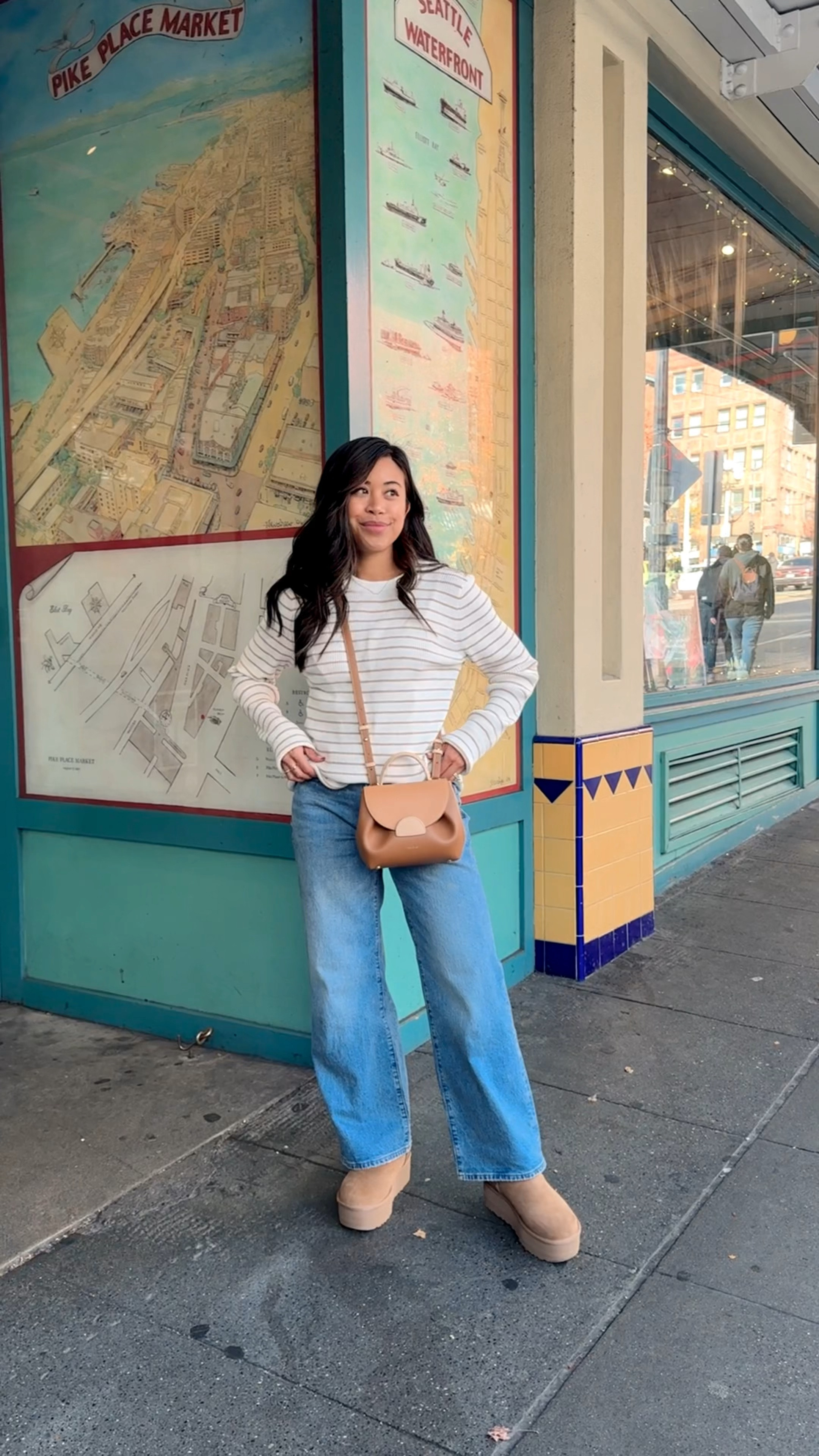 Easy fall outfit idea for millennials - UGG boots, a stripe long sleeve tee, and loose fitting jeans. 

#LTKHoliday #LTKSeasonal #LTKVideo