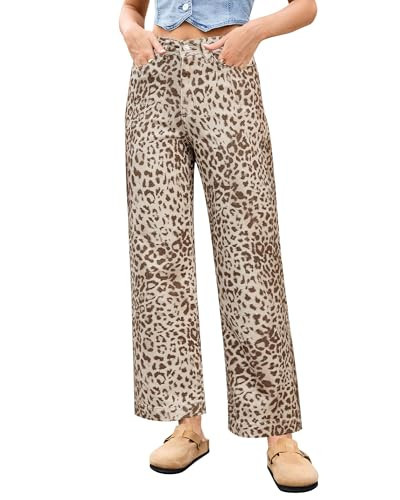 LookbookStore Leopard Print Jeans for Women High Waist Fall Jeans Trendy Western Outfit for Women Sandshell Leopard Size Medium Size 8 10 | Amazon (US)