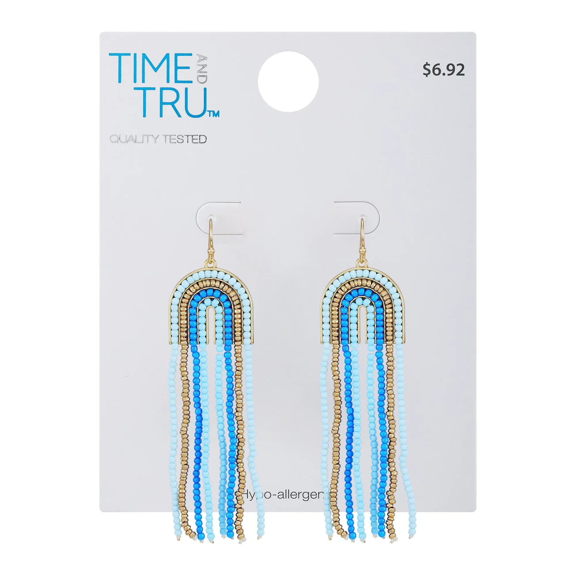 Time and Tru Women's Chandelier Blue and Gold Tone Metal Beaded Drop Earrings | Walmart (US)