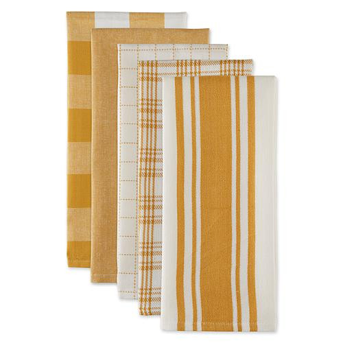 Design Imports Assorted Everyday Kitchen Towels 5-pack - Yellow | HSN
