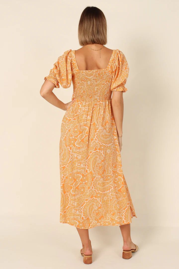 Shanelle Shirred Midi Dress - Orange | Petal & Pup (US)