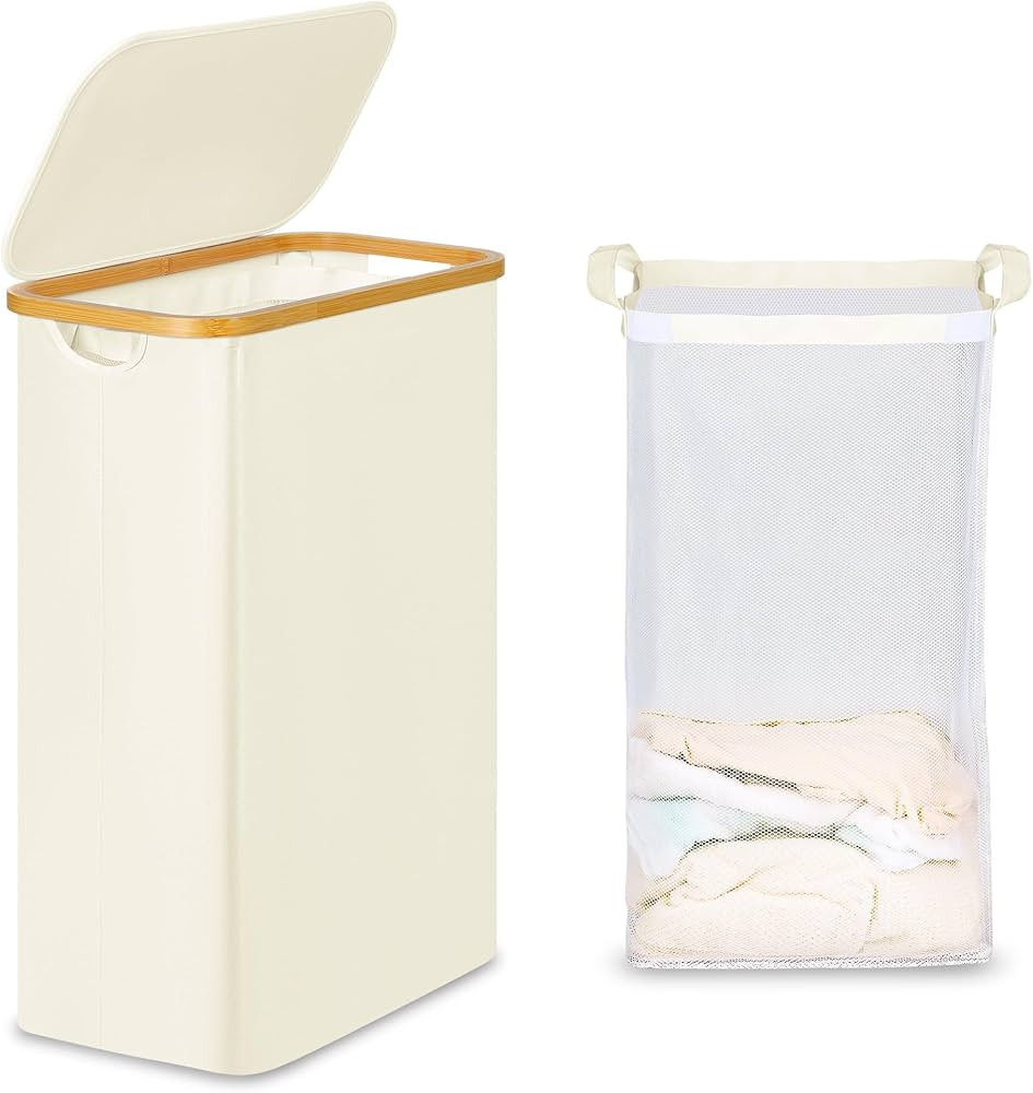 efluky Slim Laundry Basket with Lid, Narrow Laundry Hamper with Removable Bag, Skinny Dirty Cloth... | Amazon (US)