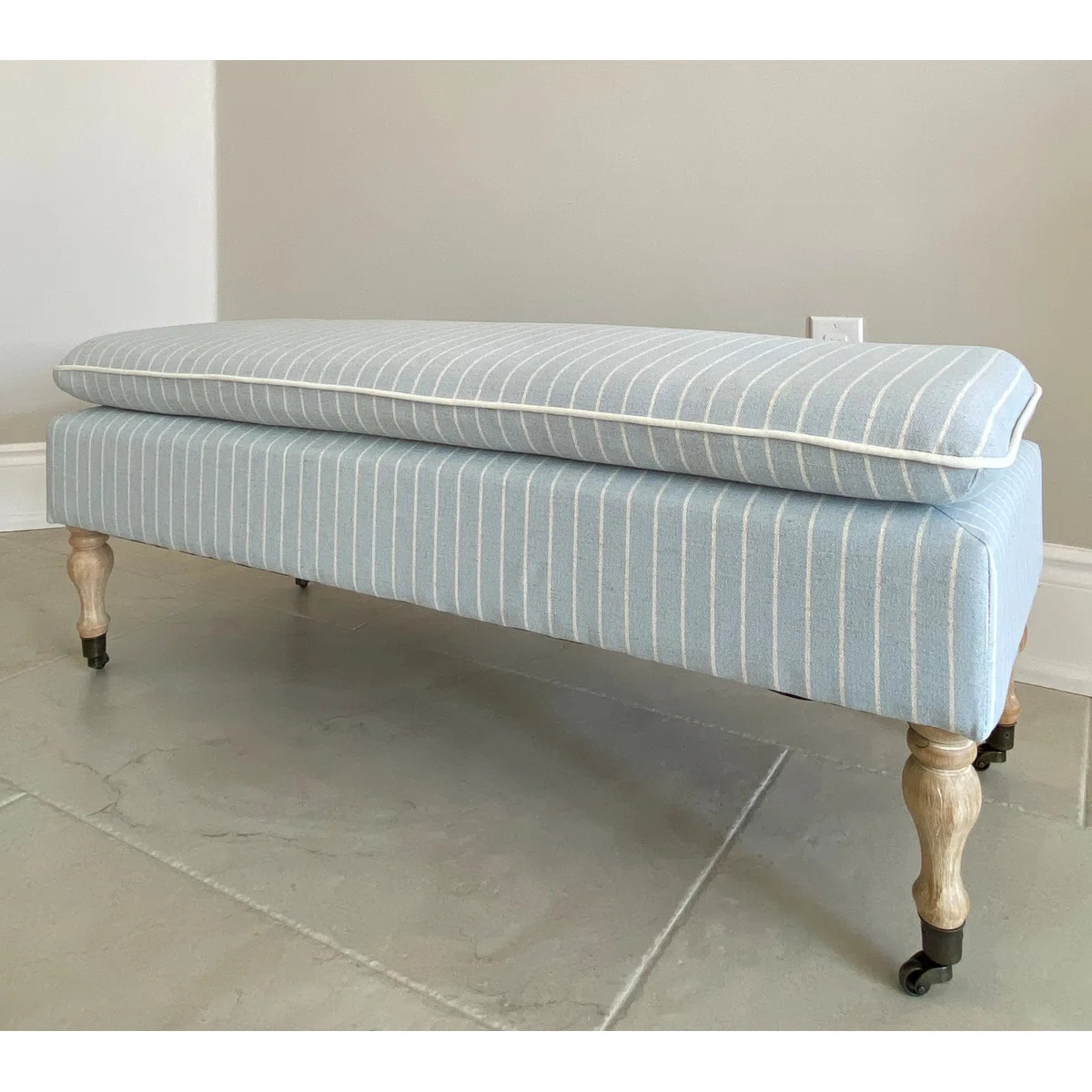 SEAT4U Patzy Bedroom Linen Ticking Fabric Upholstered Pillow Top Wooden Bench | Wayfair North America