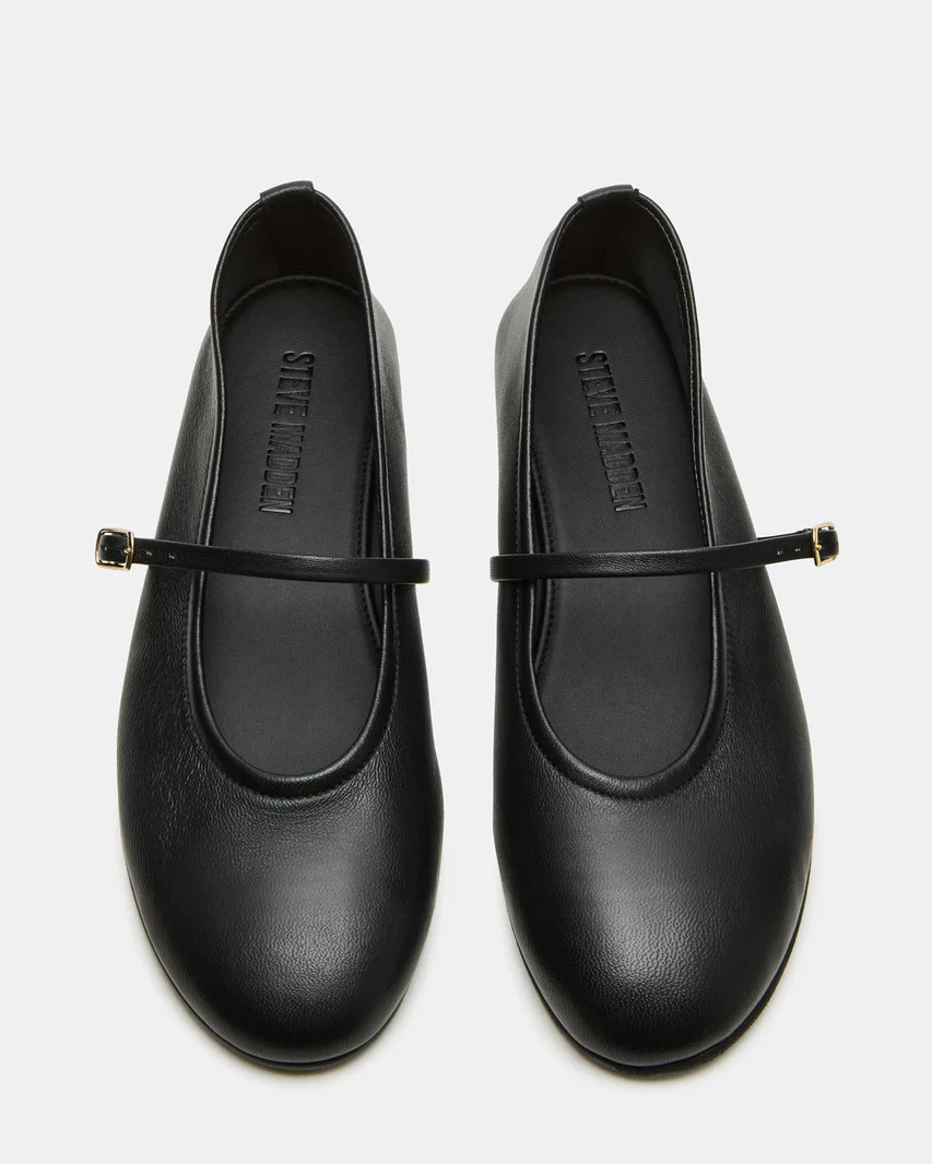 BESETTE Black Leather Mary Jane Ballet Women's Flat | Steve Madden (US)