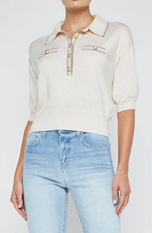 L'AGENCE Masaki Polo Sweater in Parchment/Cappuccino Gold at Nordstrom, Size Small | Nordstrom