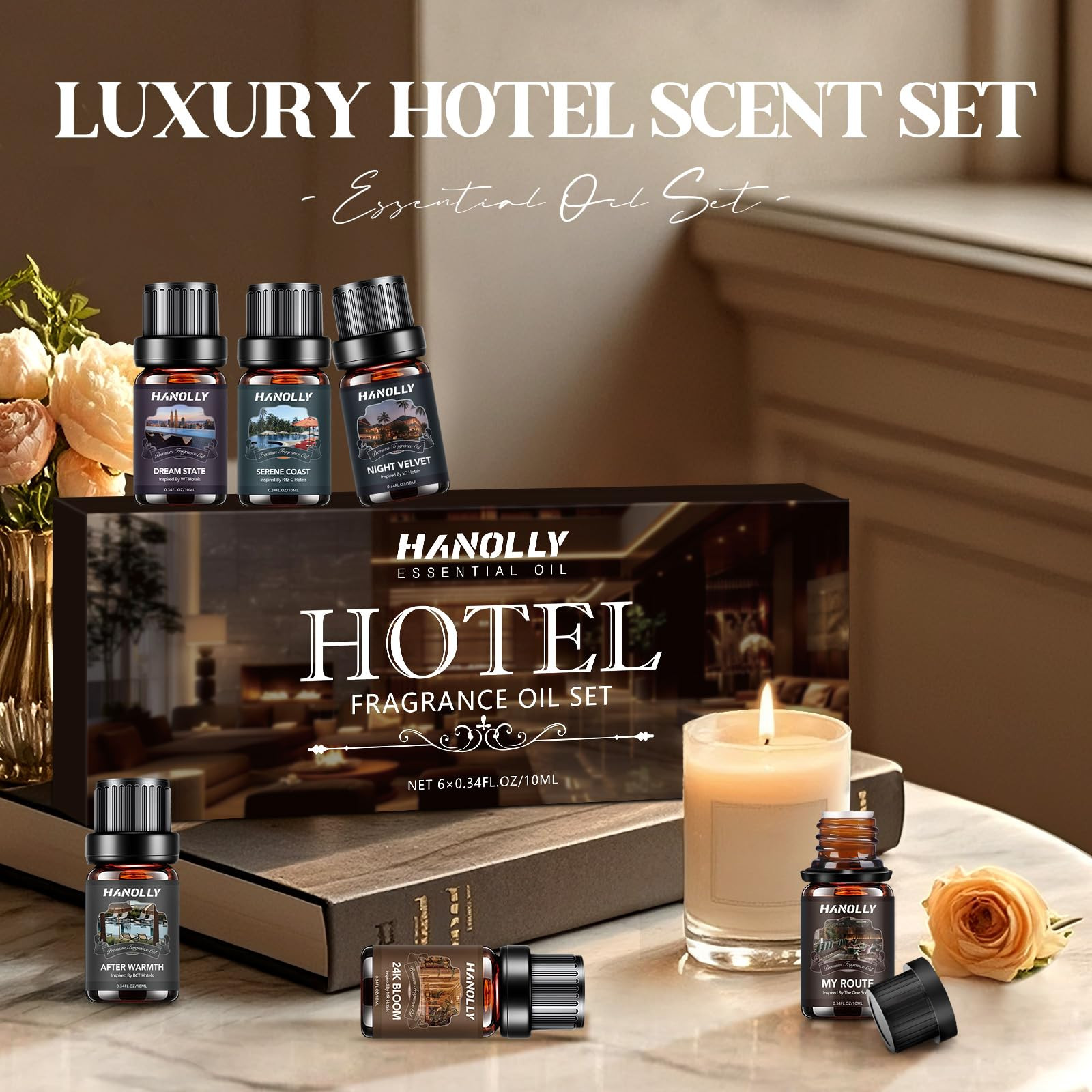 Hotel Diffuser Oils Gift Set - 6x10ML Luxury Hotel Scent Essential Oils Set for Diffuser, Candle ... | Amazon (US)