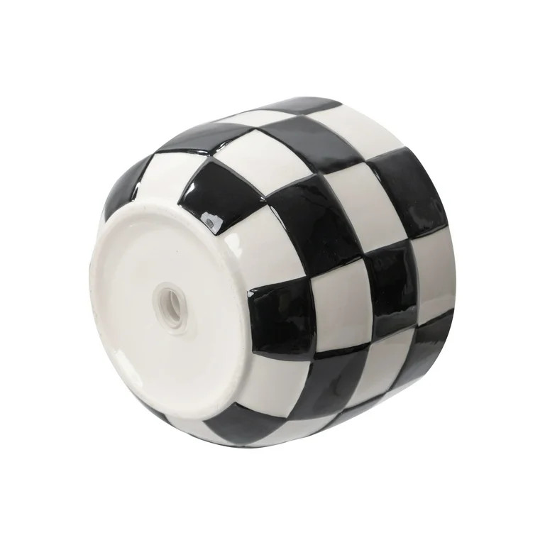 Mainstays Lennon 6" x 6" x 4.5" Round Black Checkered Ceramic Planter | Walmart (US)