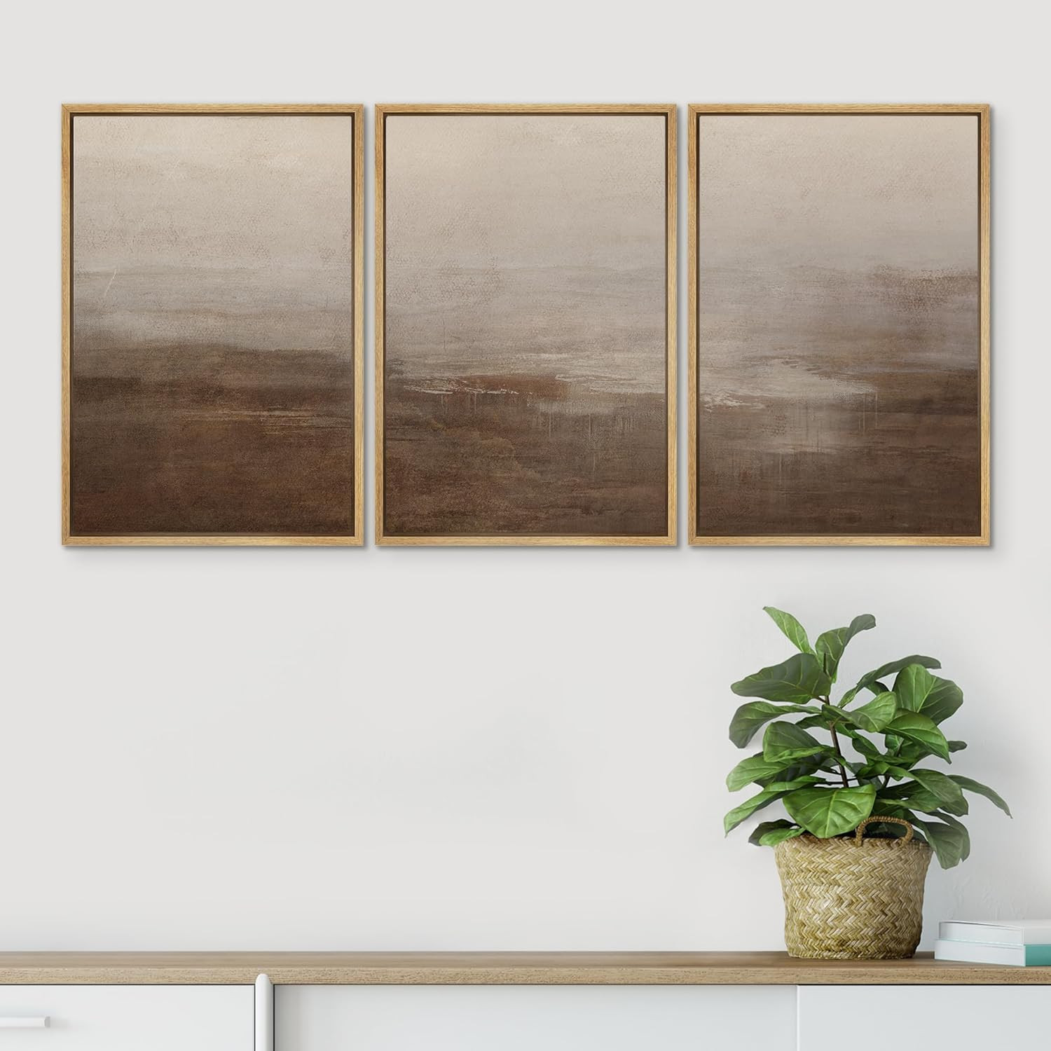 SIGNWIN Framed Canvas Print Wall Art Abstract Hazy Landscape Modern Minimalist Beige and Brown Na... | Amazon (US)