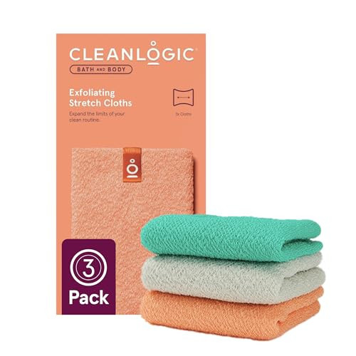Cleanlogic Body Exfoliating Cloth, Stretchy Exfoliator Bath and Shower Washcloths for Smooth and Softer Skin, Reusable Daily Skincare Tool, Assorted Colors, 3 Count Value Pack | Amazon (US)