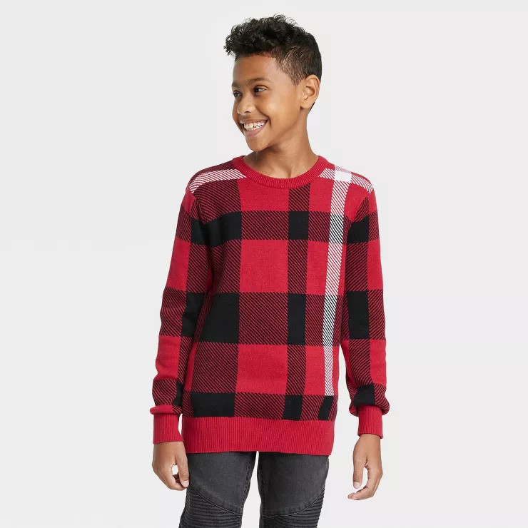 Boys' Plaid Pullover Sweater - Cat & Jack™ Red | Target