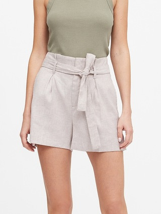 Linen-Cotton Paperbag Waist 4" Short | Banana Republic (US)