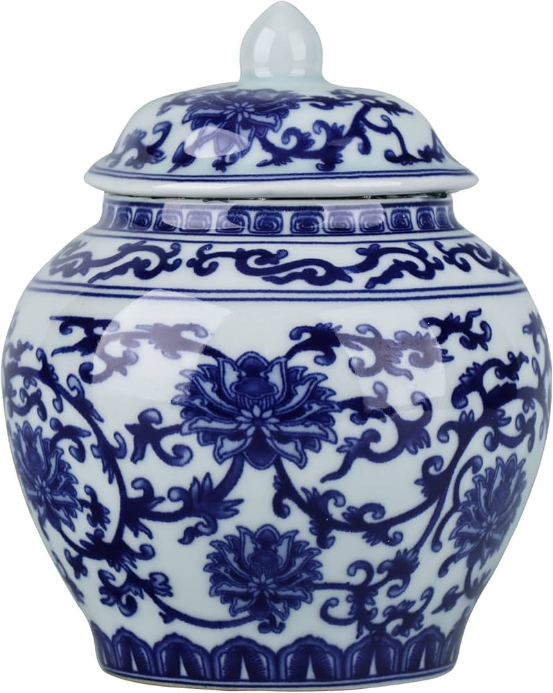 Chinese Ginger Jar with Lid Chinoiserie Antique Style,Home Decorative Retro Blue and White Porcel... | Amazon (US)