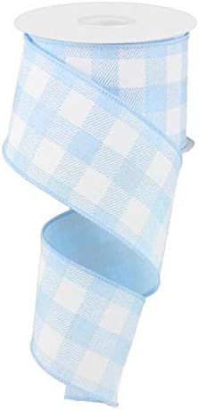 Plaid Check Wired Edge Ribbon - 10 Yards (Pale Blue, White, 2.5") | Amazon (US)