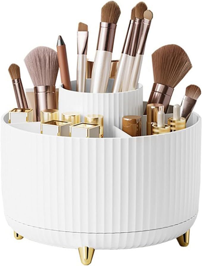 Uincin Cute Makeup Brush Holder Organizer,360° Rotating Makeup Organizer,5 Slots Desktop Makeup ... | Amazon (US)