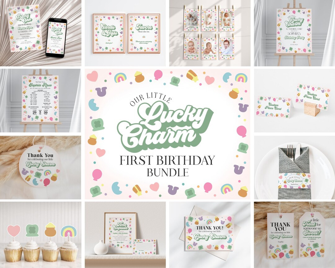 Lucky Shamrock St Patricks First Birthday Bundle Printable, Instant Download March Lucky One 1st ... | Etsy (US)