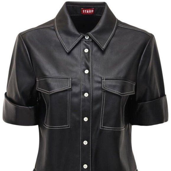 STAUD Rue Faux Leather Shirt - Black | Poshmark