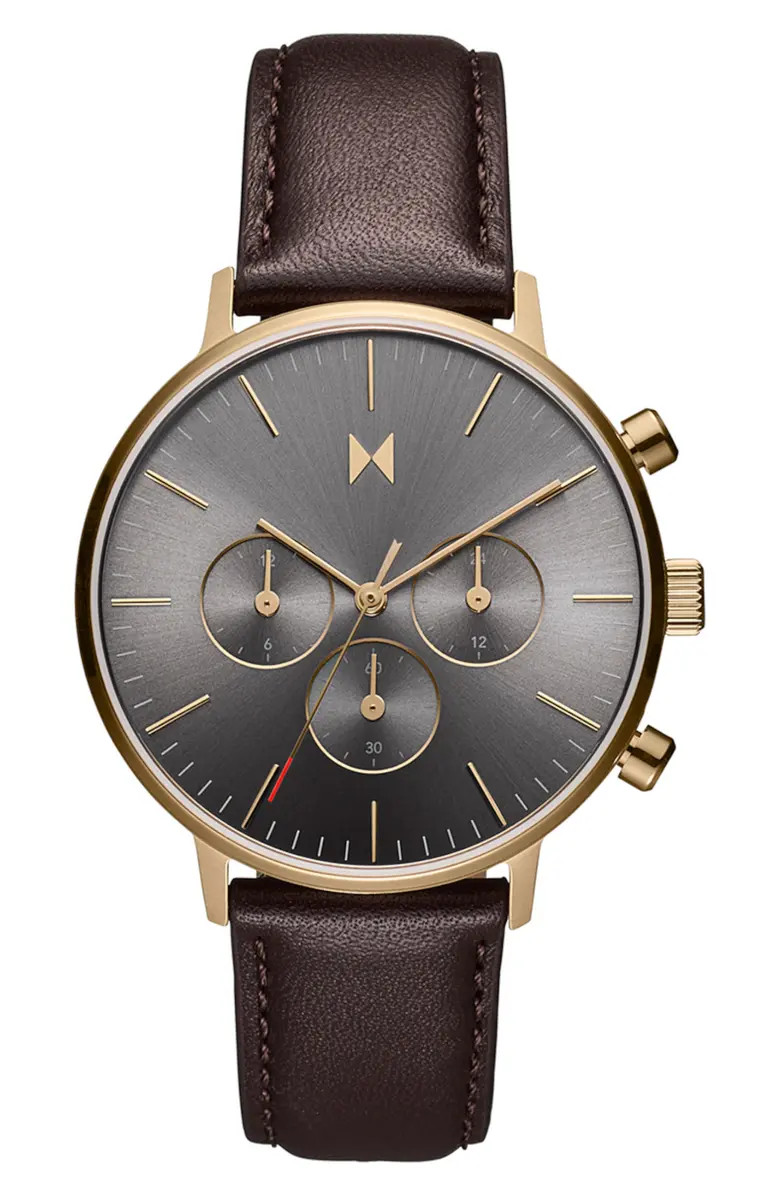 MVMT Legacy Traveler Chronograph Leather Strap Watch, 42mm | Nordstrom | Nordstrom