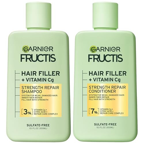 Garnier Fructis Hair Filler Strength Repair Shampoo and Conditioner Set with Vitamin Cg, Hair Care for Weak, Damaged Hair, 10.1 Fl Oz, 2 Items, 1 Kit | Amazon (US)