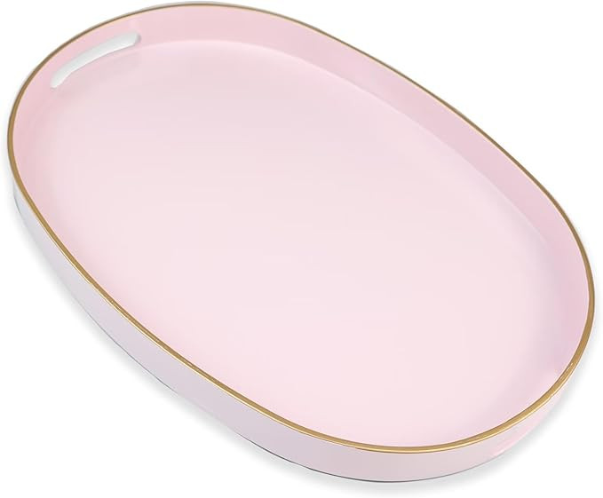 Pink Oval Decorative Tray with Handles, Versatile Serving Tray for Coffee Table, Ottoman, Ideal f... | Amazon (US)