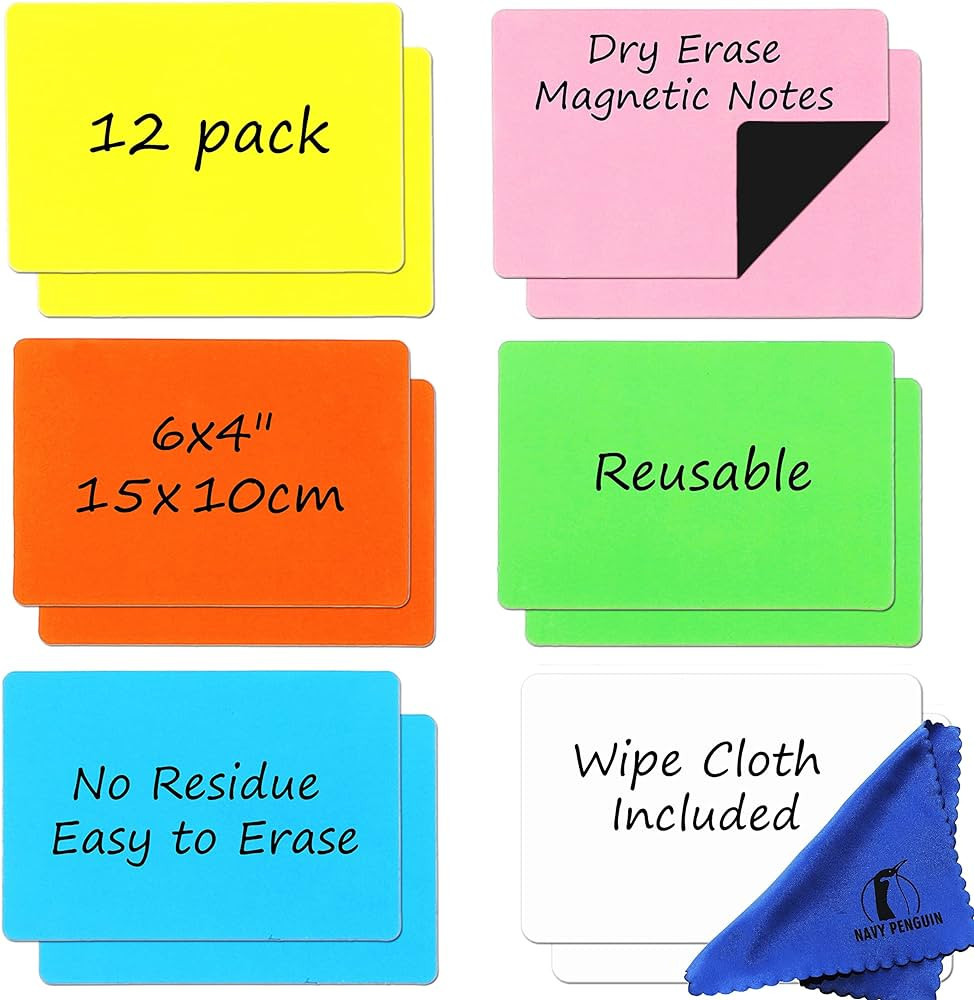 Dry Erase Magnets Set - 12 Pack - 6x4" Whiteboard Magnetic Planning Pads Labels - Small White Boa... | Amazon (US)