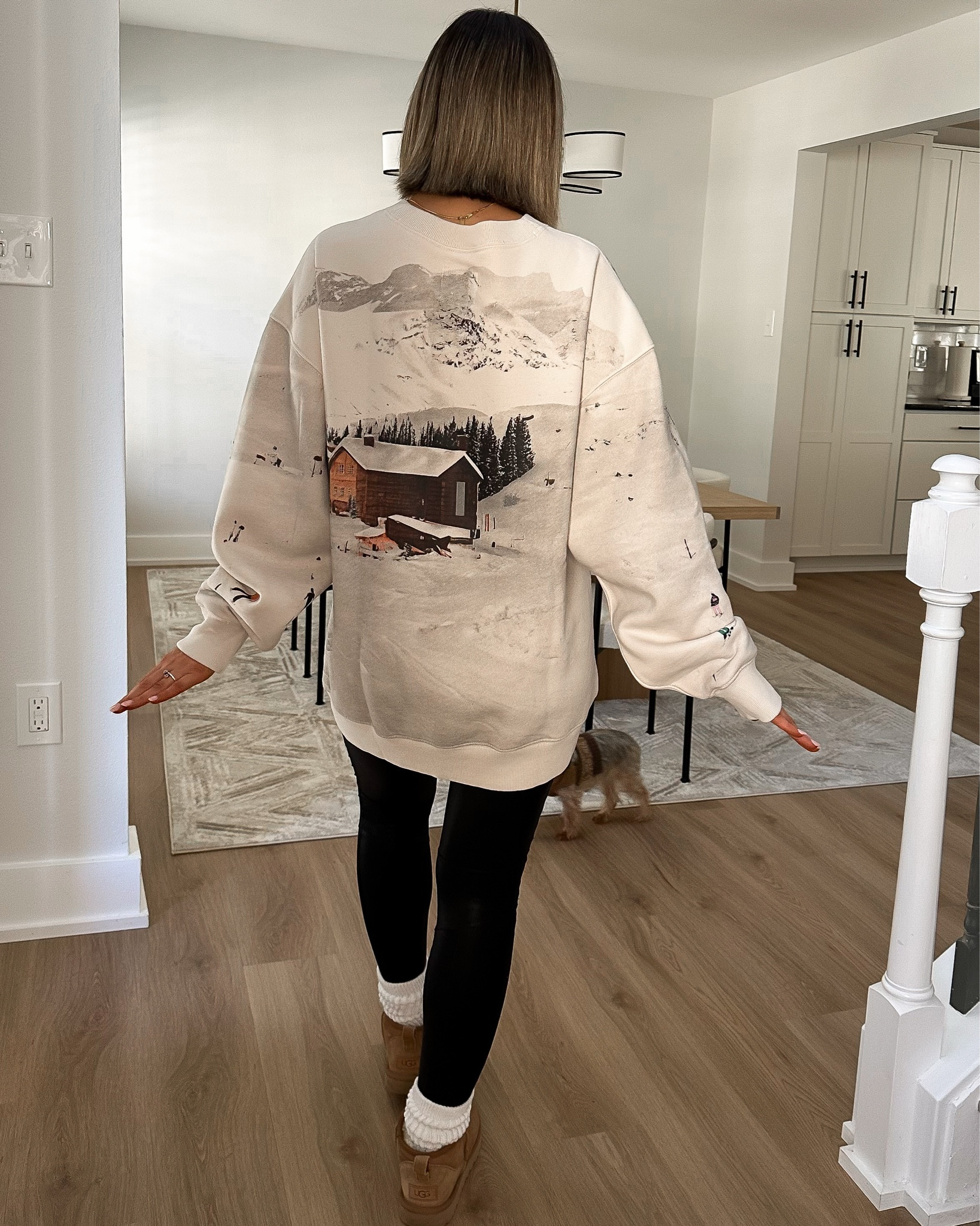 Abercrombie ski destination vintage Sunday crew - this is SO soft and cozy!! I’m wearing a size M here but also got a small and think I’m gonna keep the small 

Spanx faux leather moto leggings size small petite tts

Amazon scrunchy socks 

Ugg classic ultra mini tts

#LTKShoeCrush #LTKSeasonal #LTKFindsUnder100