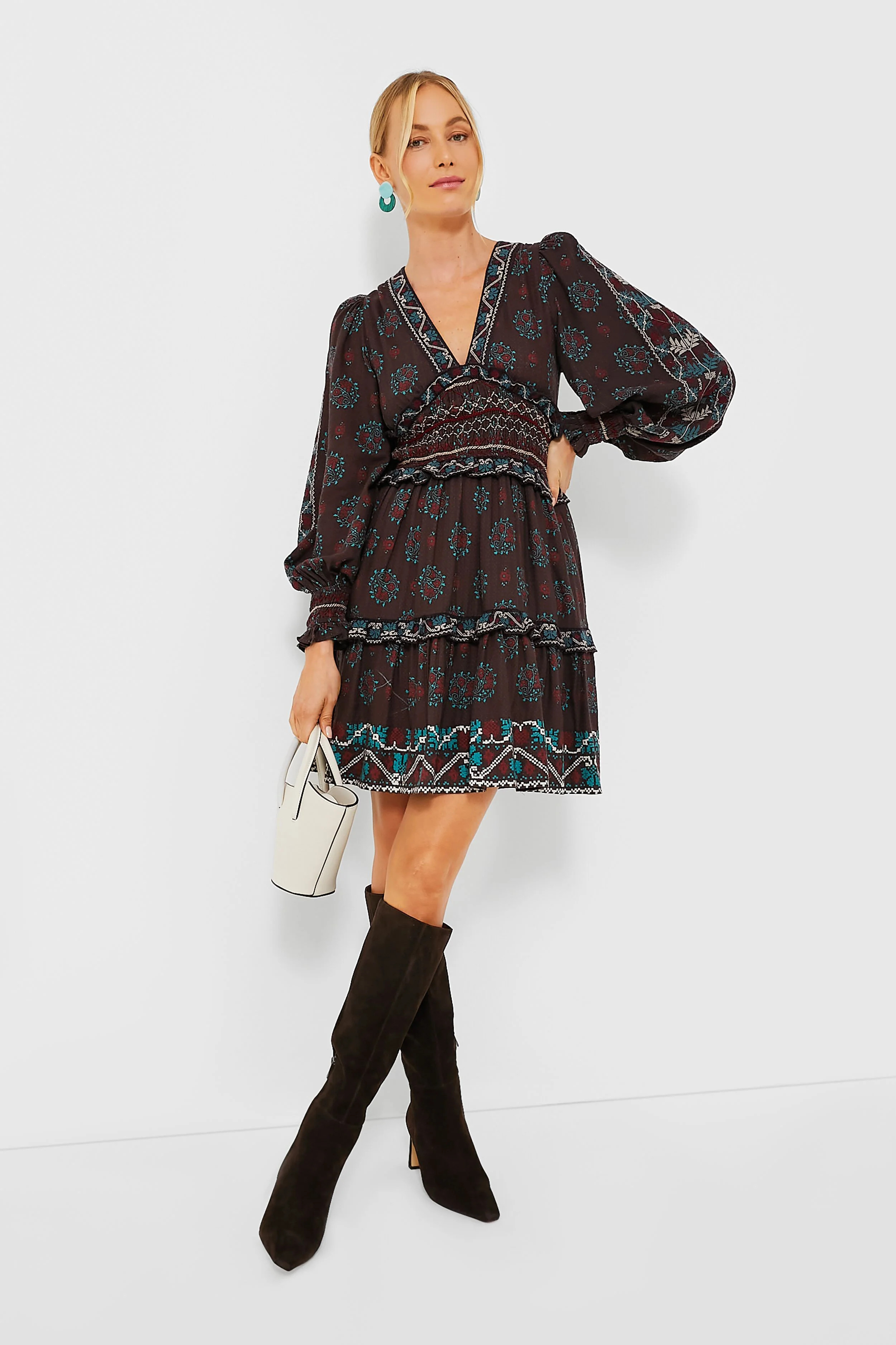 Brown Ellabeth Embroidered Long Sleeve Dress | Tuckernuck (US)