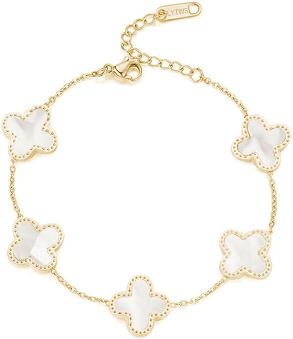 LYTWS 18K Gold Plated Lucky Flower Bracelet |Adjustable Bracelets| Cute Link Bracelets Jewelry Gi... | Amazon (US)