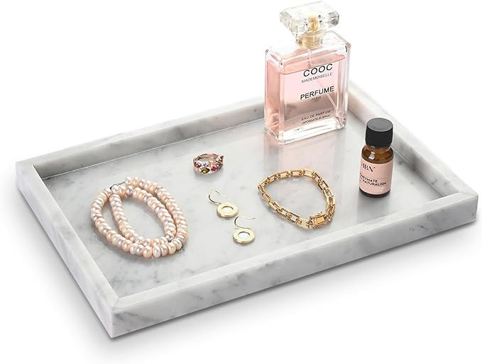 HAMAKAWA Large Bathroom Vanity Tray, Real Natural Marble Sink Tray 12 inch, Carrara White Stone T... | Amazon (US)