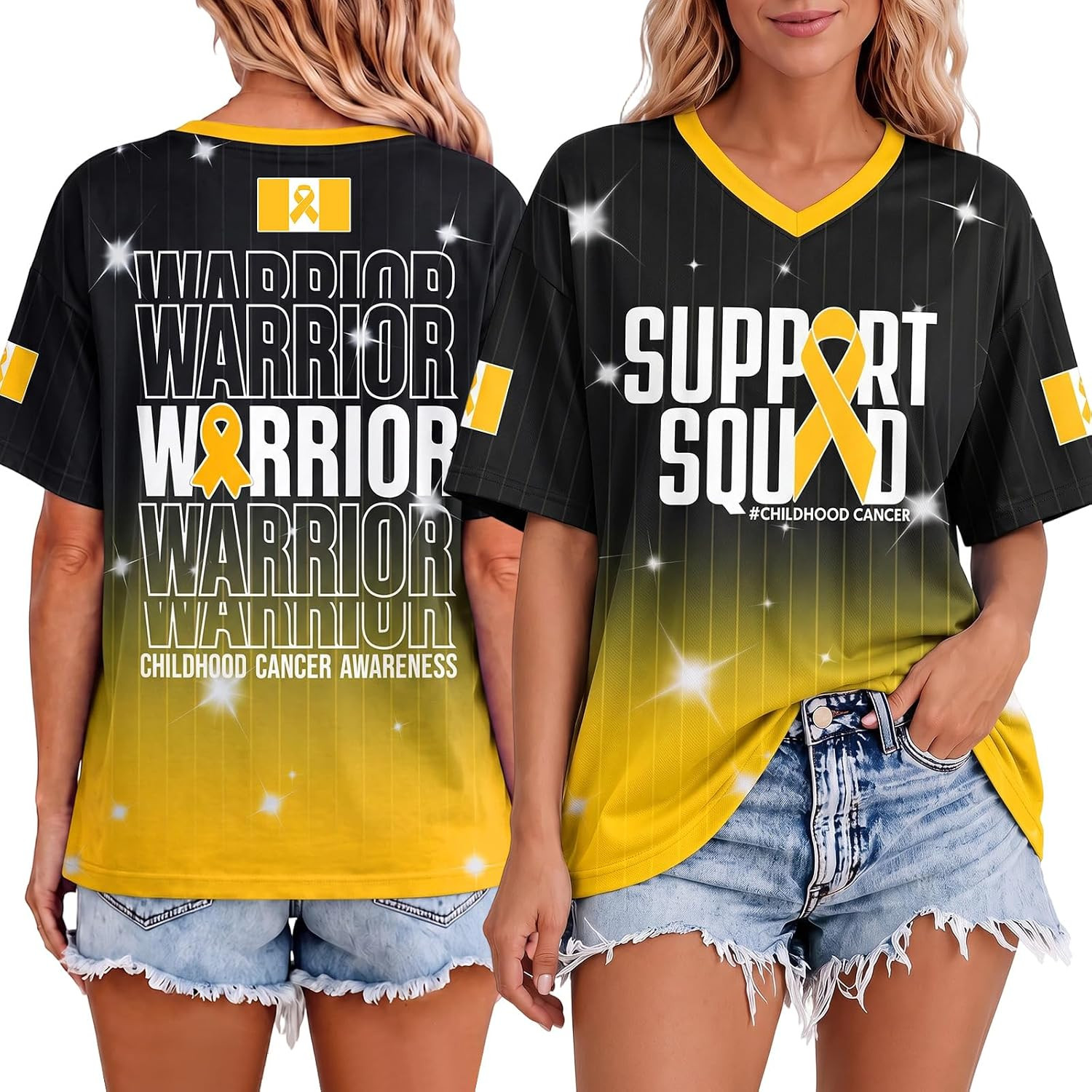 Women Gold Out Support Squad Jersey Childhood Cancer Awareness Month Shirt | Amazon (US)